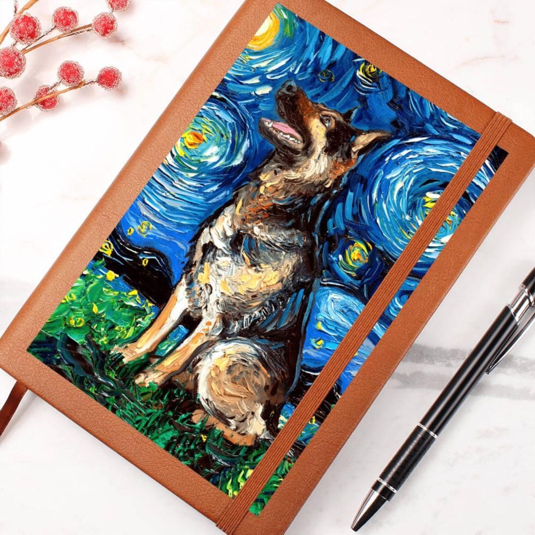 Gsd Journal Leather Journal German Shepherd Starry Night Diary Writing Book GSD Dog ...
