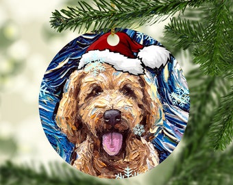 Goldendoodle Christmas Ornament, Starry Night Dog Holiday Decoration