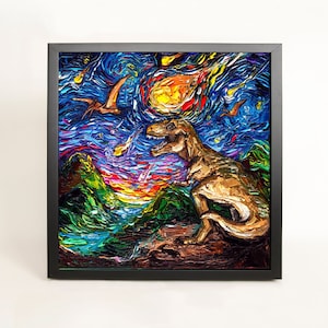 Tyrannosaurus Red Dinosaur Art FRAMED CANVAS print starry night artwork Jurassic Night Aja 8x8 10x10 12x12 16x16 20x20 24x24, 30x30