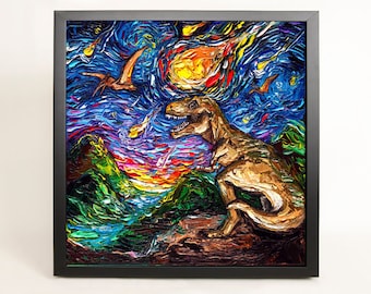 Tyrannosaurus Red Dinosaur Art FRAMED CANVAS print starry night artwork Jurassic Night Aja 8x8, 10x10, 12x12, 16x16, 20x20, 24x24, 30x30