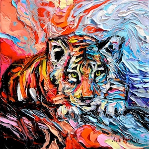 Tiger Art Print  animal wall decor abstract colorful big cat Call Of The Wild by Aja 5x5 8x8 10x10 12x12 20x20 and 24x24 choose