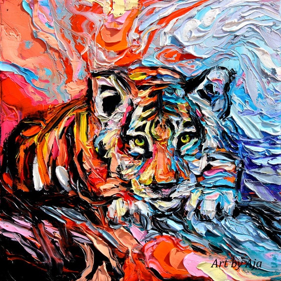 Tiger Wall Art Print Wildlife Animal Painting Poster by ColoredCatsArt