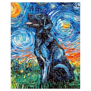 Premium Boxed Puzzles  Black Labrador Starry Night Dog Art By Aja Choose From Multiple Sizes Rainy Day Activity