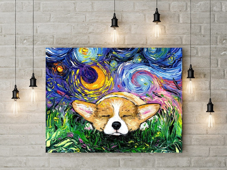 Cute Corgi Starry Night Canvas Print