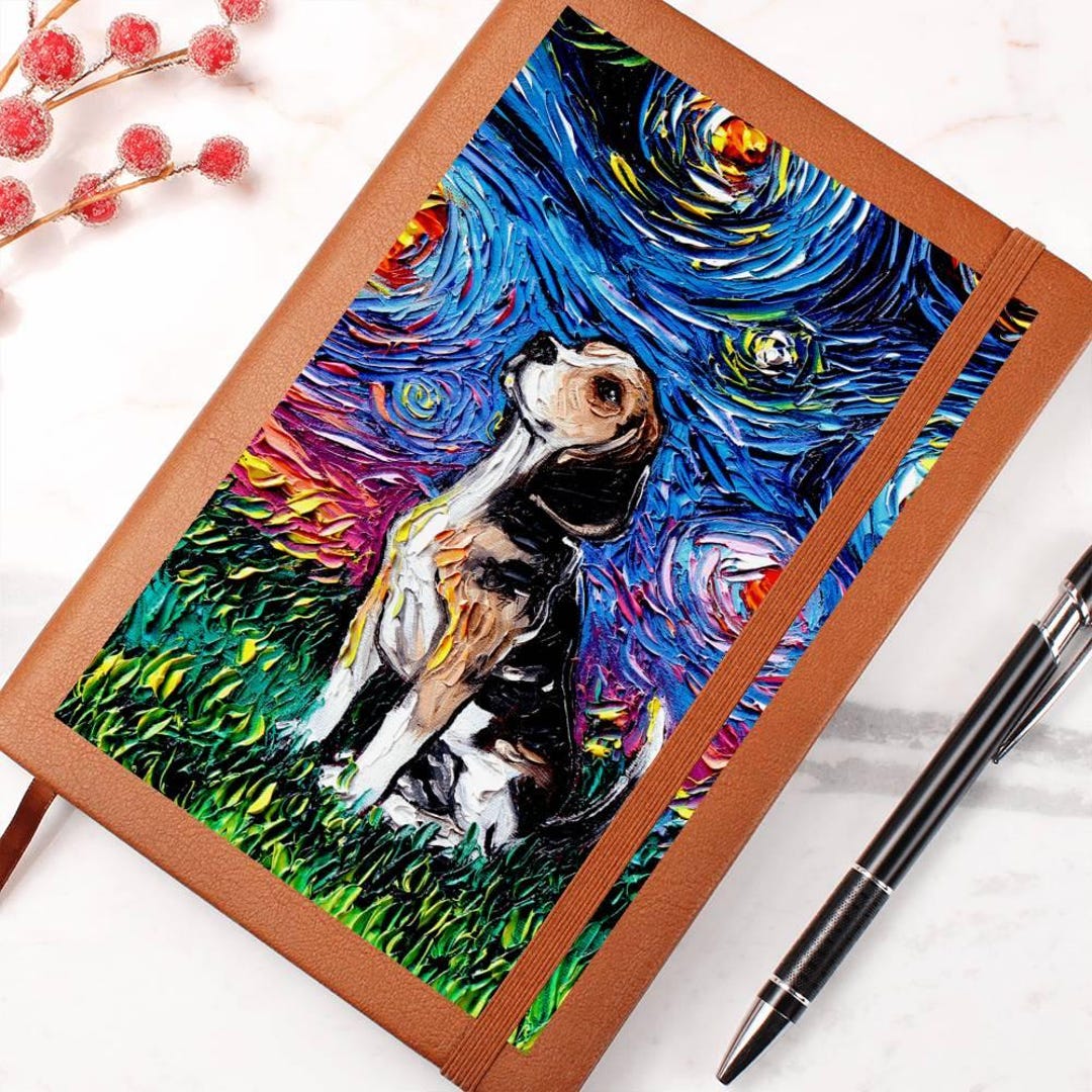 Beagle Notebook Beagle Leather Journal Starry Night Diary Writing Book Dog Art Gift - Etsy