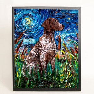 Ready to hang Art German Shorthaired Pointer Dog Black Frame CANVAS print Starry Night by Aja  8x10 11x14 16x20 20x24 24x30 30x38
