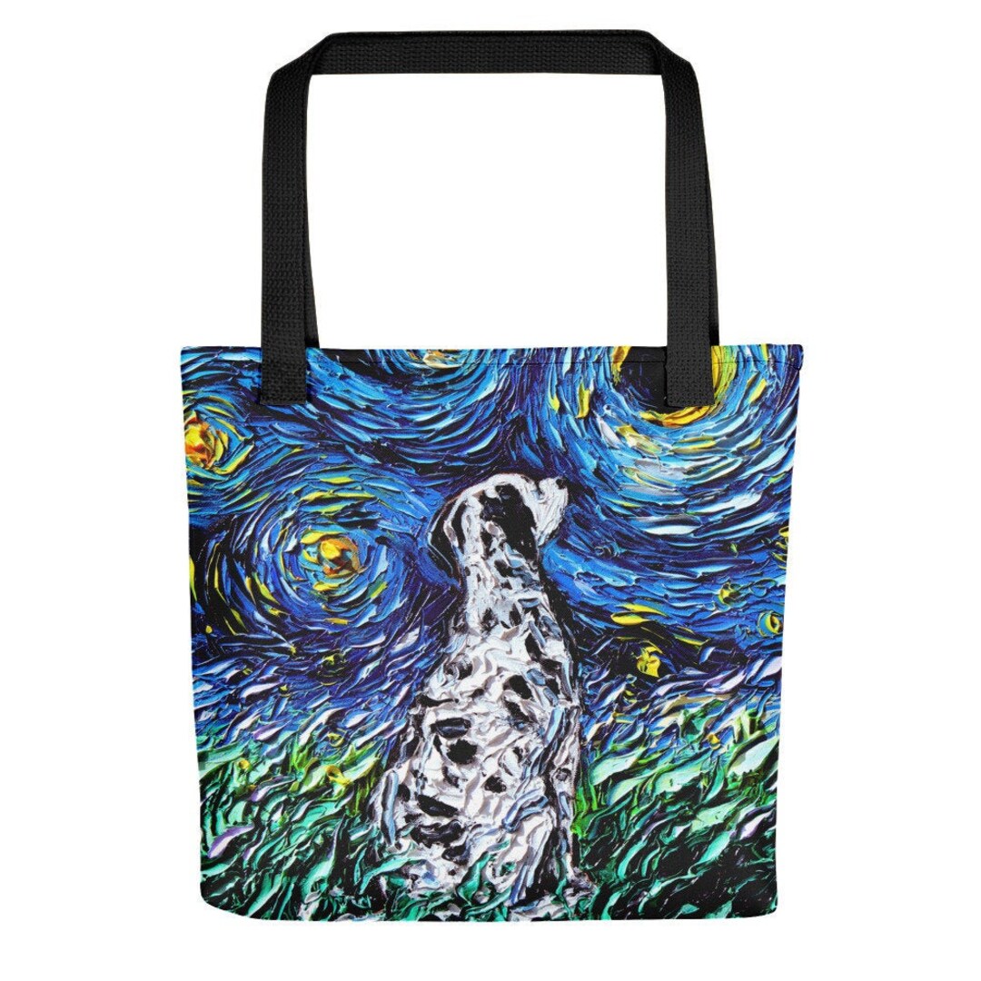 Dalmatian Dog Starry Night Tote Bag Handbag Artwork by Aja Dog Lover