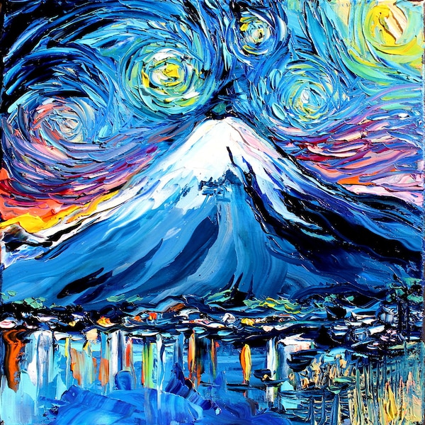 van Gogh Never Saw Mount Fuji - Art Giclee print reproduction by Aja 8x8, 10x10, 12x12, 20x20, and 24x24 inches choose your size