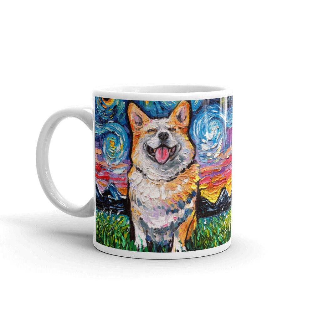 Smiling Corgi Portrait Coffee Mug Dog Lover Starry Night Art | Etsy