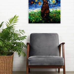 Starry Night Canvas Print Tortoiseshell Cat Art by artist Aja Trier of Sagittarius Gallery Tortie Cat Lover Gift