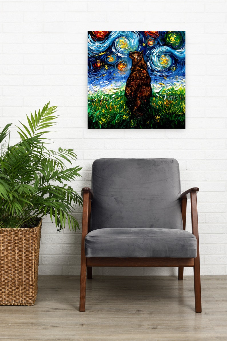 Starry Night Canvas Print Tortoiseshell Cat Art by artist Aja Trier of Sagittarius Gallery Tortie Cat Lover Gift