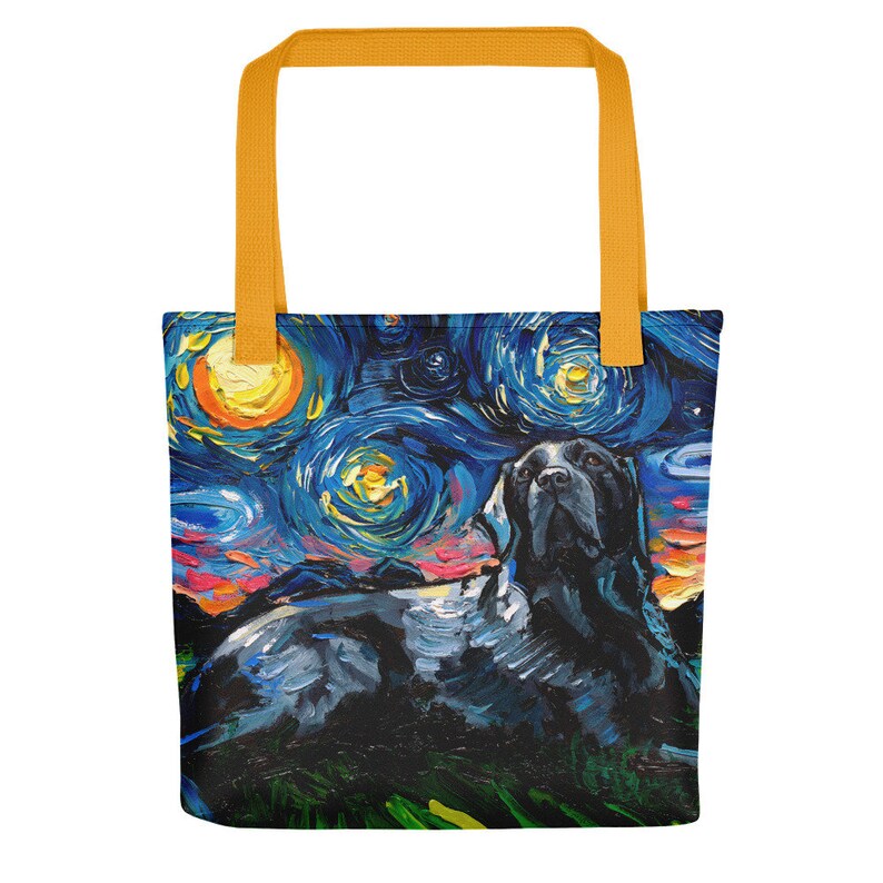 Laying Black Labrador Dog Starry Night Tote bag handbag artwork by Aja black lab lover gift
