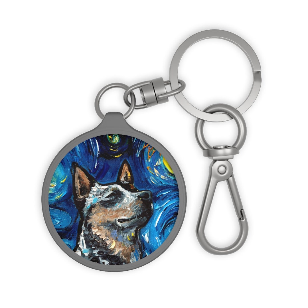 Keychain Blue Heeler Australian Cattle Dog Starry Night Key Chain