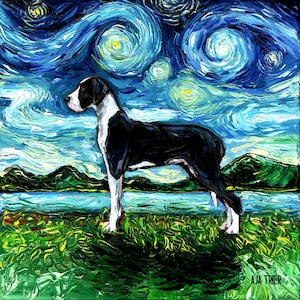 Mantle Great Dane Art Starry Night Art Print dog picture by Aja choose size and type of paper Photo Paper or Watercolor Paper home decor