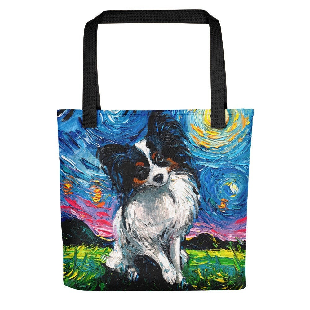 Tri Color Papillon Portrait Sky | Tote Bag