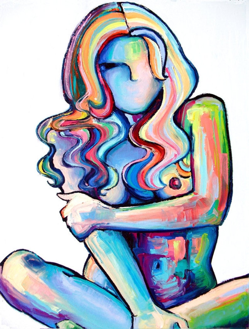 Abstract Nude Female Nude Female Figure Colorful Nude 18x24 inch print by Aja Oracle image 1