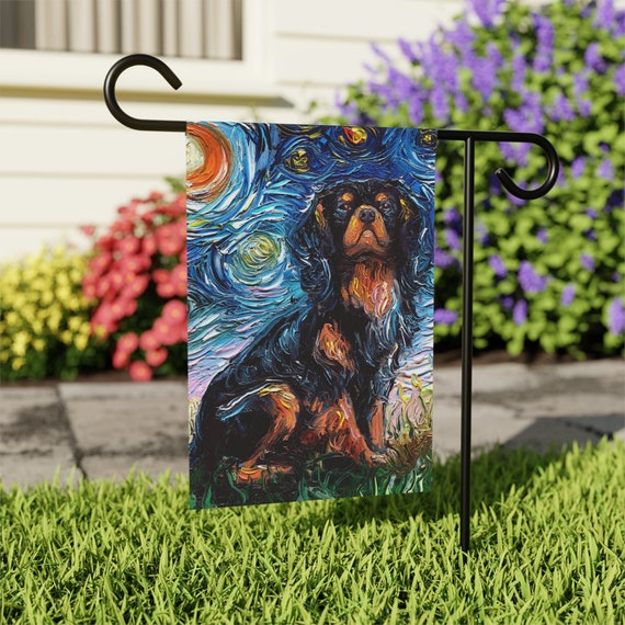 Cavalier Spaniel Dog Yard Flag, Starry Night Garden Decor