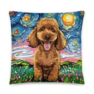 Apricot Poodle Puppy Dog Lover Starry Night Basic Throw Pillow Art by Aja 16x16 or 20x20 inches stuffed Accent pillow Home Decor