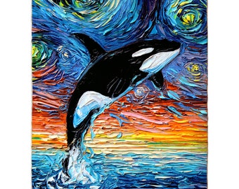Orca Killer Whale Starry Night 60x50 Inch Fleece Sherpa Blanket Comfy Warm Throw Blanket Home Goods Decor Ocean Nautical Art By Aja