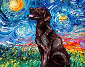 Chocolate Labrador Starry Night Dog Art CANVAS print by Aja choose size brown lab happy puppy home decor wall artwork