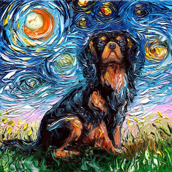 Cocker Spaniel Art Print Dog Starry Night van Gogh Decor by Aja