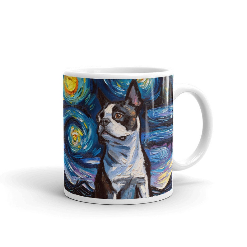 Boston Terrier Portrait Coffee Mug Dog Lover Starry Night Art - Etsy
