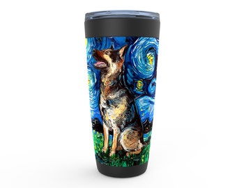 German Shepherd Starry Night Dog Viking Tumbler Insulated Stainless Steel Drinkware Art By Aja Travel Mug