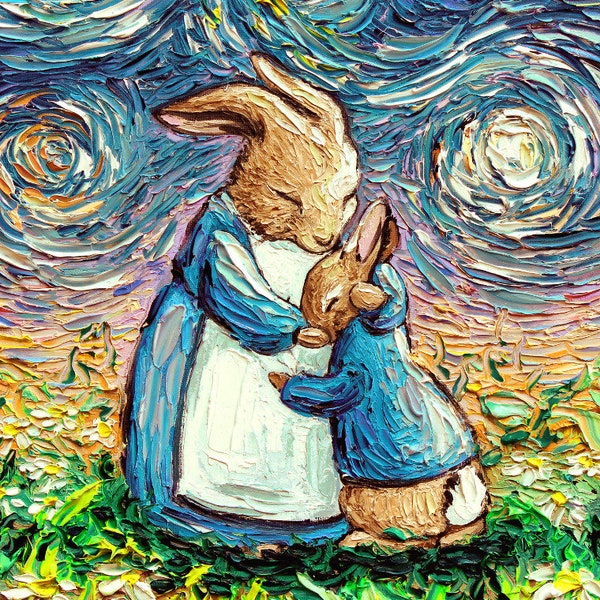 Bunny Rabbit Art Print vertical 8x10 16x20 24x30 - storybook nursery animal wall decor Mother and child With Love by Aja choose size
