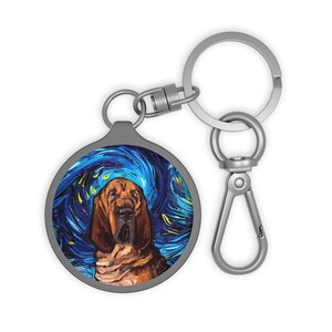 Keychain - Bloodhound Portrait Starry Night Dog Key Chain Keyring tag School Bag Charm Art by Aja
