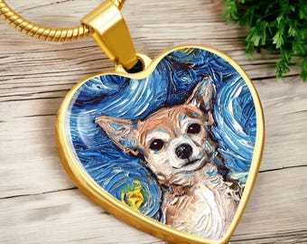 Custom Chihuahua Necklace, Starry Night Art Dog Pendant, Personalized Pet Memorial