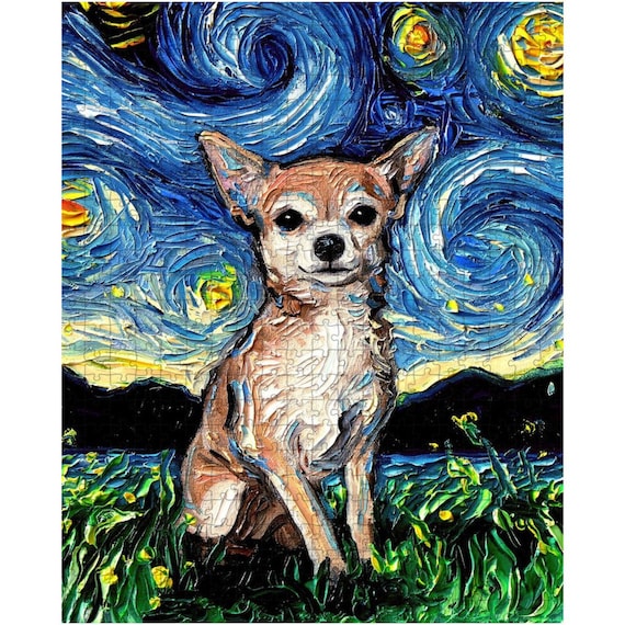 Premium Puzzle Tan Chihuahua Starry Night Dog 110, 252, or 500