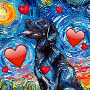 Download digital Cachorro Labrador Preto Valentine Noite Estrelada arte por Aja arquivo PNG para imprimir seus próprios cartões de felicitações Presentes de Dia dos Namorados