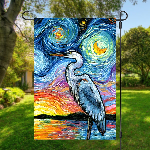 Great Blue Heron Garden Flag: Starry Night Outdoor Decor