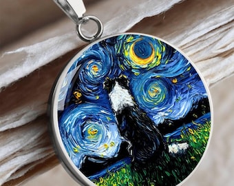 Border Collie Necklace, Starry Night Dog Engraved Pendant, Pet Memorial
