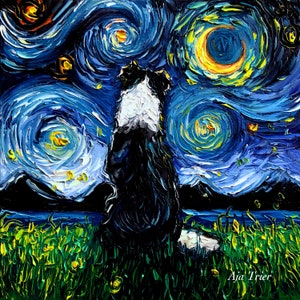 Border Collie Back Art CANVAS print Starry Night Ready to Hang wall decor artwork display by Aja animal home