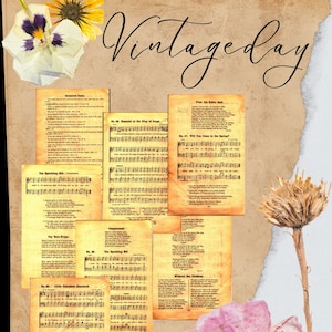 Printable 7 pages of Tanned Digital Vintage HymnsText 8 x 5.25 Antique Junk Journal,Religious Ephemera,Collage, Fussy Cut Printable Craft image 1