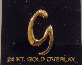 Vintage oldstock 24 kt gold overlay plated G  initial Monogram pin