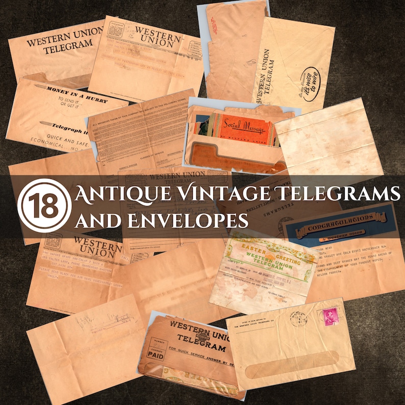 Western Union Telegram Antique Junk Journal, Éphémères religieux, Collage, Coupe difficile, Artisanat imprimable image 1