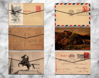 Tarjetas postales vintage Sobres imprimibles Ephemera digital Descarga instantánea