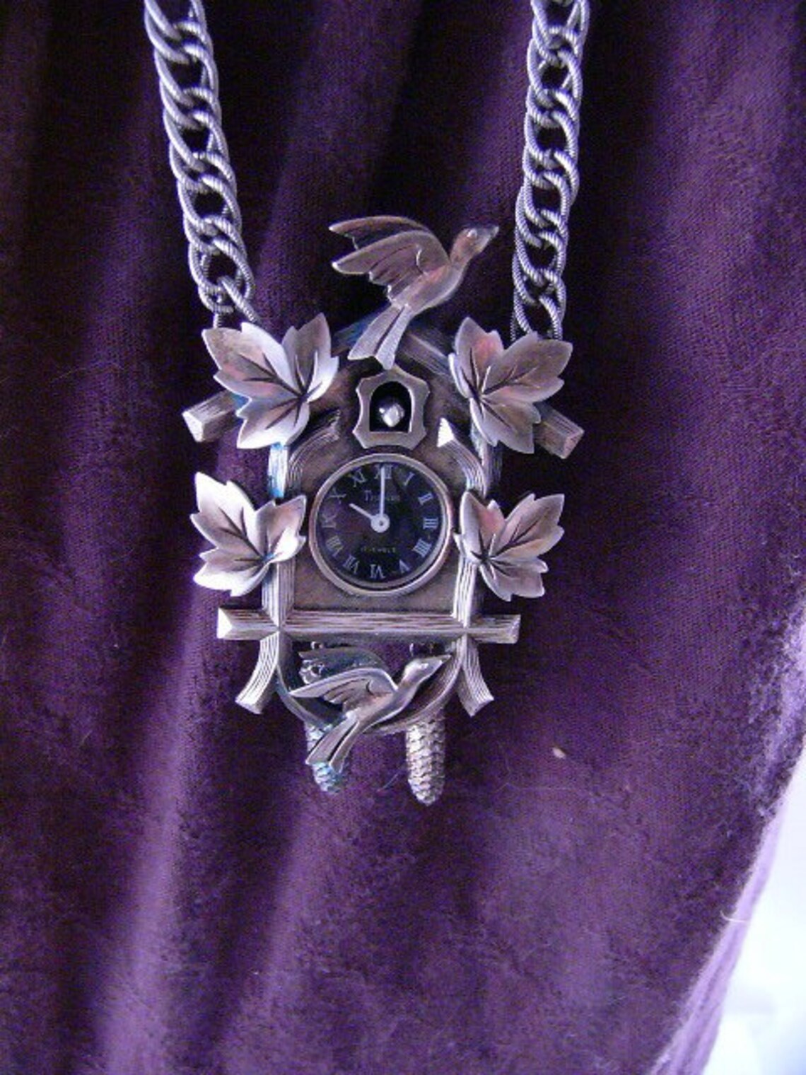 Trifari Silvertone Coo Coo Cuckoo Clock Necklace Vintage Fun Etsy
