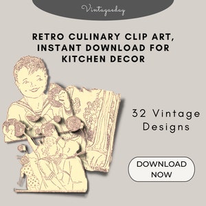 Retro Culinary Clip Art Vintage 32 Designs image 1
