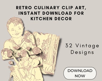 Clip Art Culinario Retro Vintage 32 Diseños