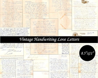 14 cartas de amor con guiones vintage digitales, diario basura antiguo, escritura a mano, efímera, cartas antiguas, collage, corte exigente, artesanía imprimible