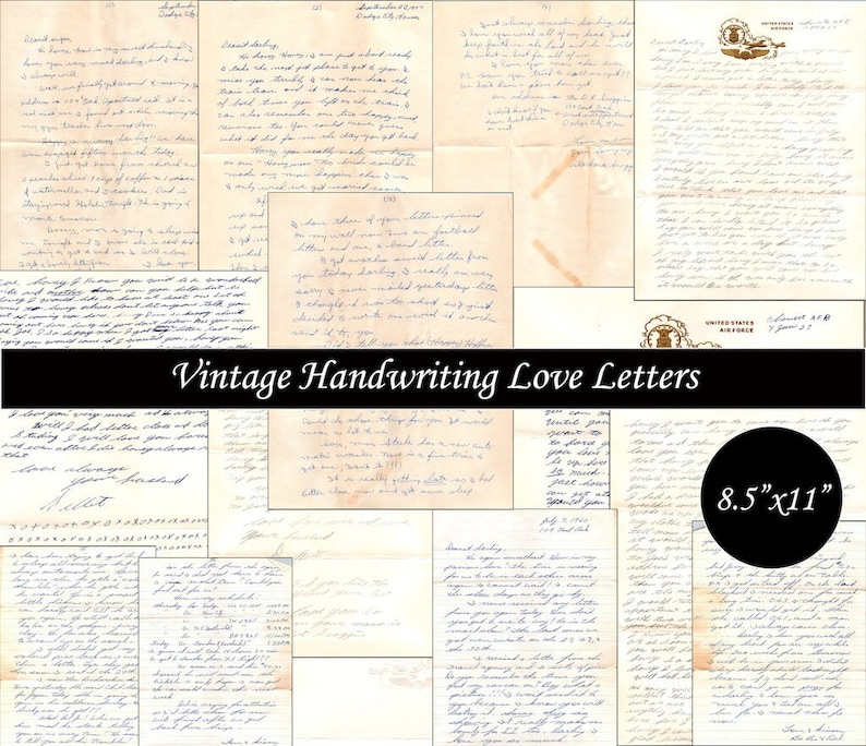 14 Digital Vintage Script Love Letters, Antique Junk Journal, Handwriting, Ephemera, Old Letters, Collage, Fussy Cut, Printable Craft image 1