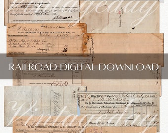 Vintage 1800's Railroad  Receipts for Cargo Digital Ephemera Instant Download Scioto, Atlantic, Pittsburgh Cincinnati