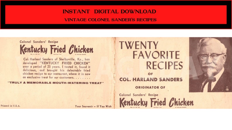 20 favorite recipes of Col Harland Sanders originator of Kentucky Fried Chicken Instant Download image 3