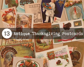 Antique  Thanksgiving Post Cards Front Turkey Harvest card, Handwriting, Ephemera Fussy Cut,Printable Craft holiday postcard