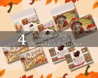 4 Thanksgiving  Printable Envelope Decoration Thanks Giving Party Supply  Printable Kit for Junk Journals  Collage Instant Download  VINTAGE