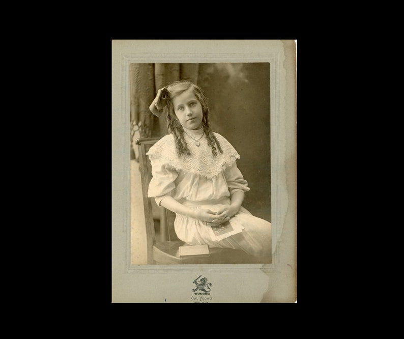 Vintage Cabinet Card Victorian Girl Banana Curl Sad Digital Download For Altered Art image 1