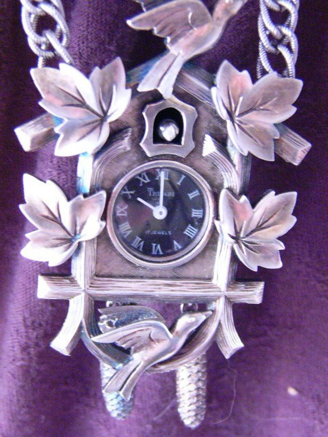 Trifari Silvertone Coo Coo Cuckoo Clock Necklace Vintage Fun Etsy